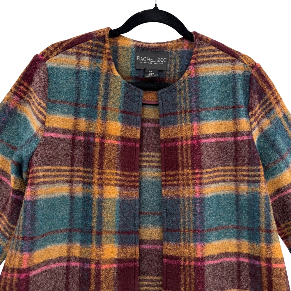 Rachel Zoe Wool Blend Retro Plaid Open Coat Shacket Medium Heritage Cabincore - Picture 3 of 8